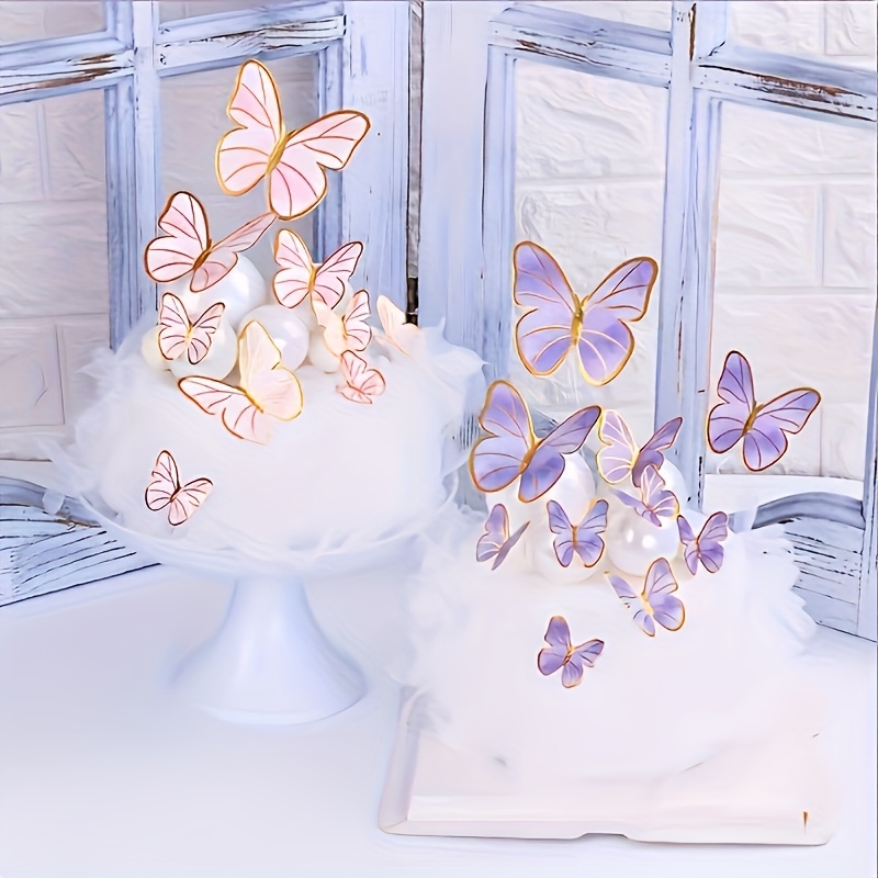 

11pcs Whimsy Wings Butterfly Cake Toppers, Non-edible Stamping Decorations, Versatile Party Supplies For Christmas, Halloween, New Year, Valentine's Day, Winter Celebrations