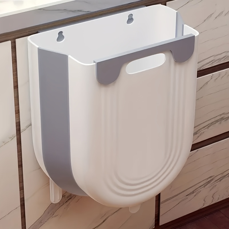 1pc wall mounted trash can with self   hooks large capacity slide lid waste basket for kitchen bathroom bedroom office polished white rectangular design foldable space saving organizer bathroom trash can details 0
