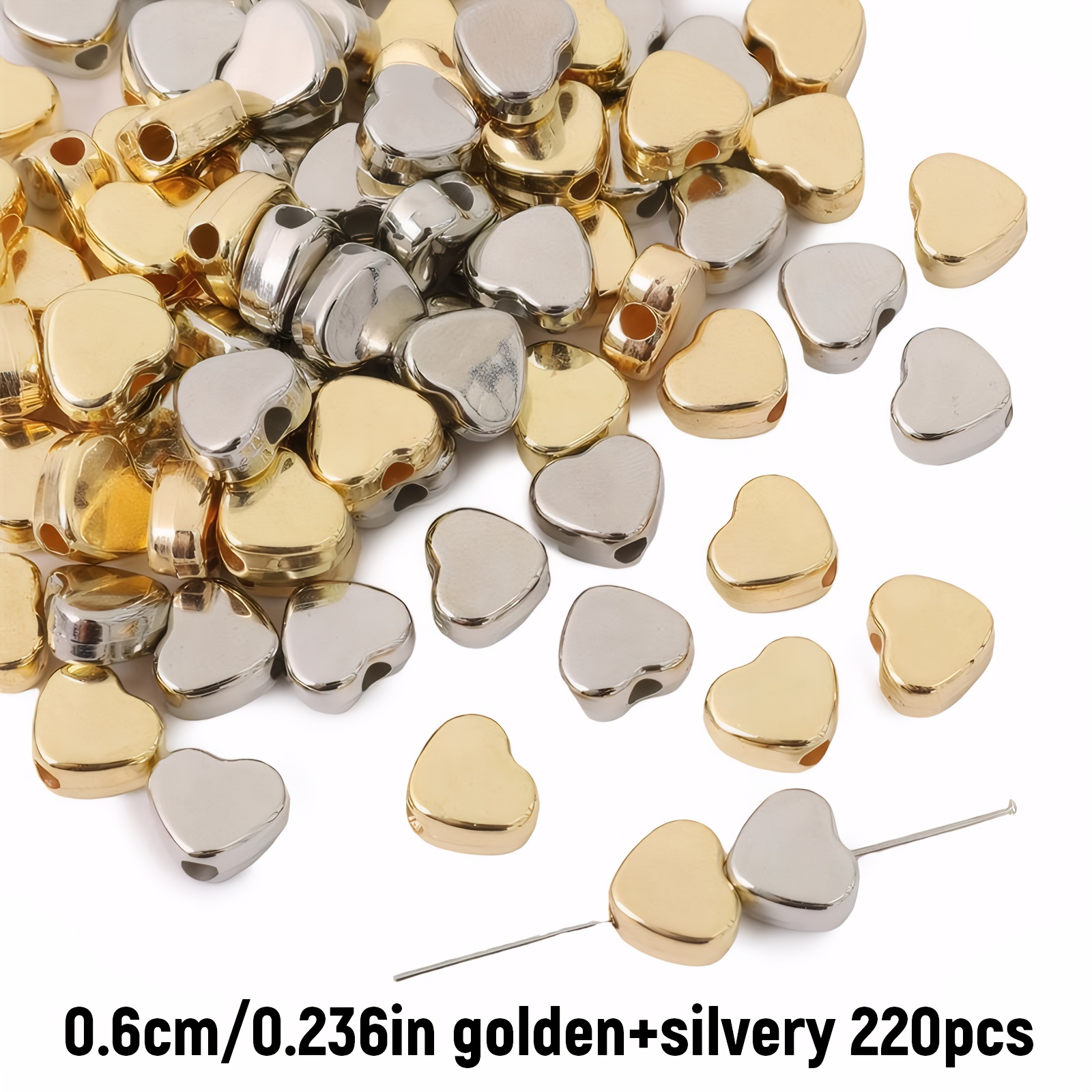 TEMU 220pcs Perles d'espacement cœur pêche 6Mm, Perles dispersées, Matériel Bracelet Collier Fabrication de bijoux Bracelet Collier Porte-clés Ajouts