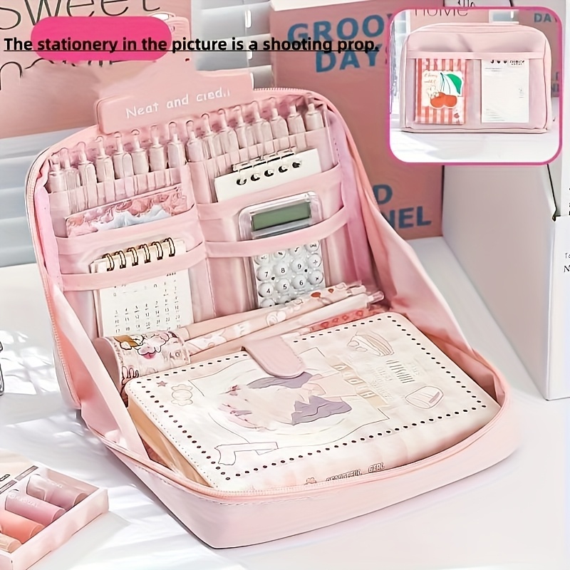 TEMU Back-to-school Gift, Large-capacity Pencil Case, Stationery Bag, Desktop Organizer, Stationery Box, Handheld Stationery Pouch, Cosmetic Storage