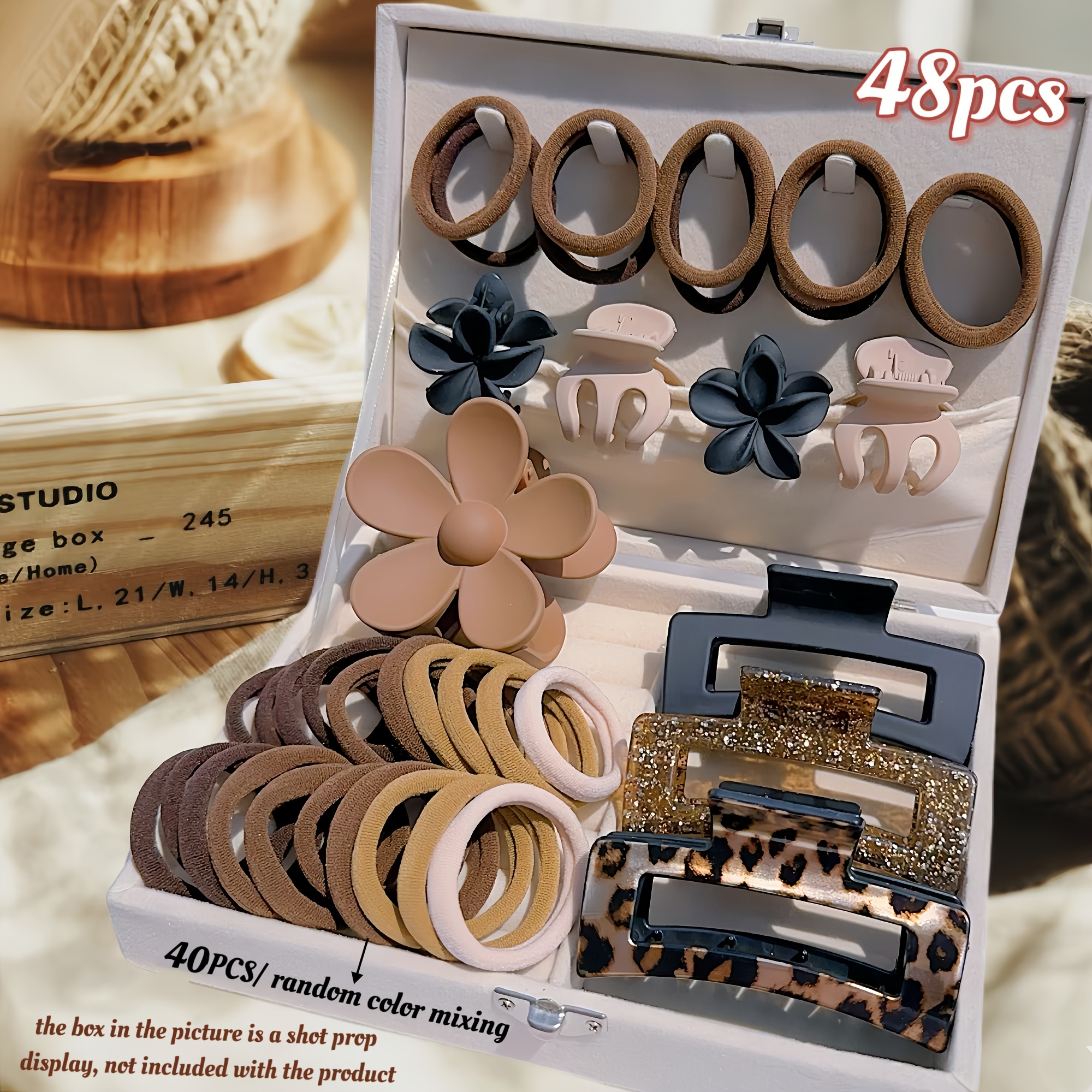 Image of 48pcs Random Color Elegant Claw Clip Set, Classic Animal Print Hair Clip, Autumn And Winter High Elasticity Hair Tie, Bronzing Leopard Shark Clip, In , Elegant And Sweet Campus Matching Gift For Wife