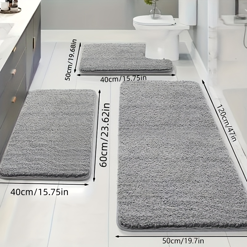 Image of 3pcs Set Of Long Plush Super Absorbent Bath Mats, Non-slip Floor Mats, Comfortable Premium Bath Rugs, Suitable For Bathtub, Shower, Bathroom Accessories, Home Decor Floor Mats