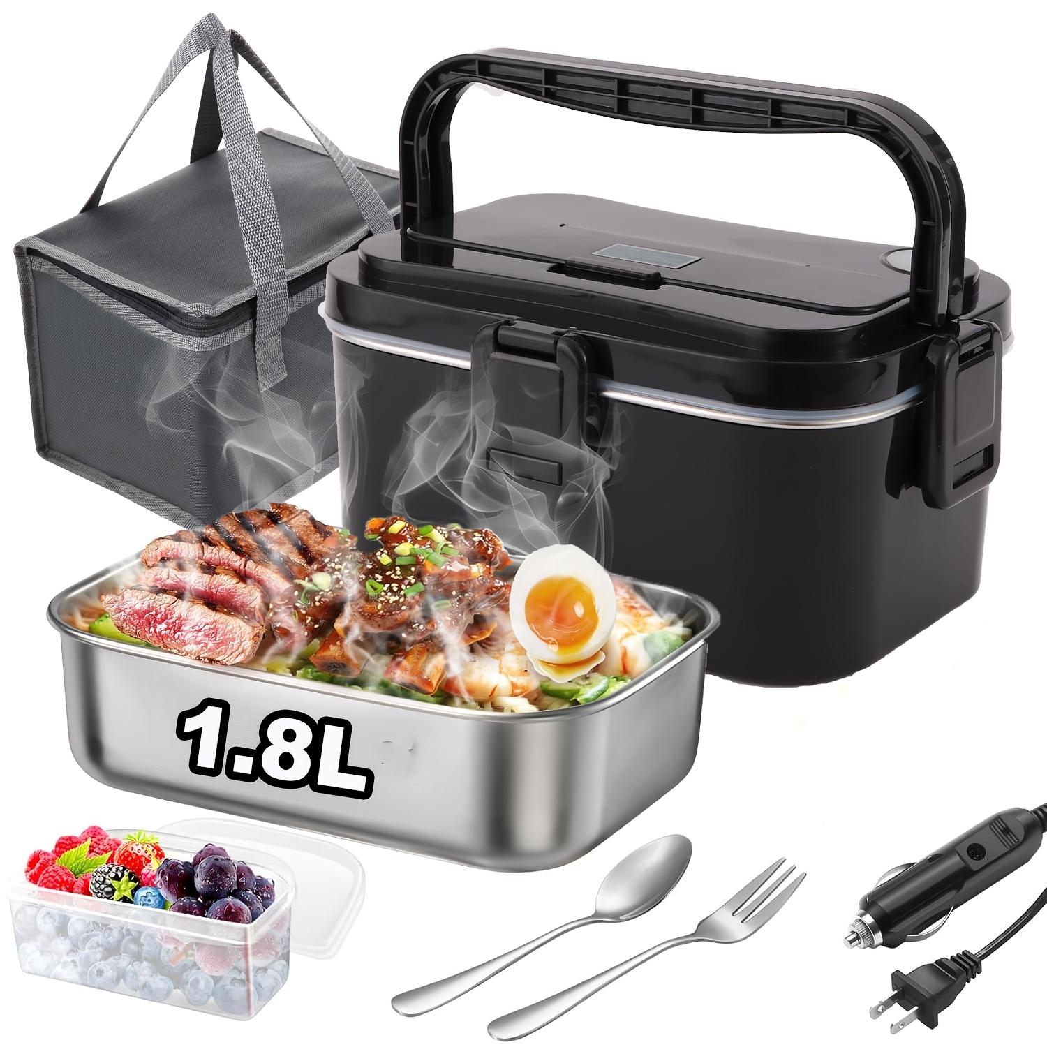 TEMU 1.8l Insulated Lunch Box - Portable Quick Heating Lunch Box - 304 Stainless Steel Container, For Trucks, Offices, And Outdoors -110v Voltage Adult Food Heater