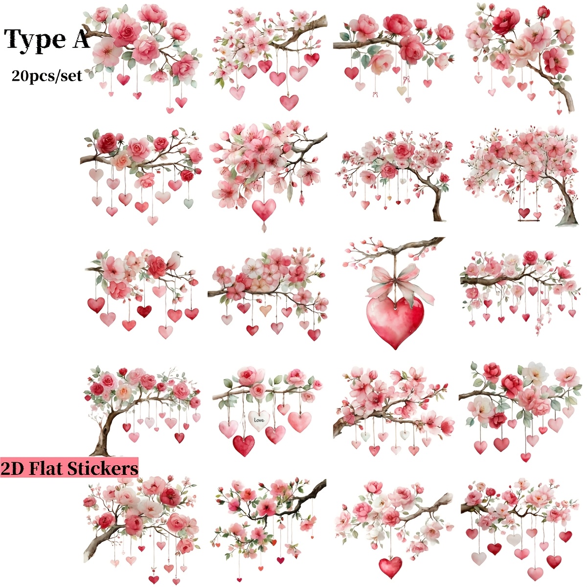 2d Flat Stickers 20pcs/set Handmade Retro Creative Tree Branch Stickers Suitable For Garbage Diary Notebook Decoration Valentine's Day Gift Decoration