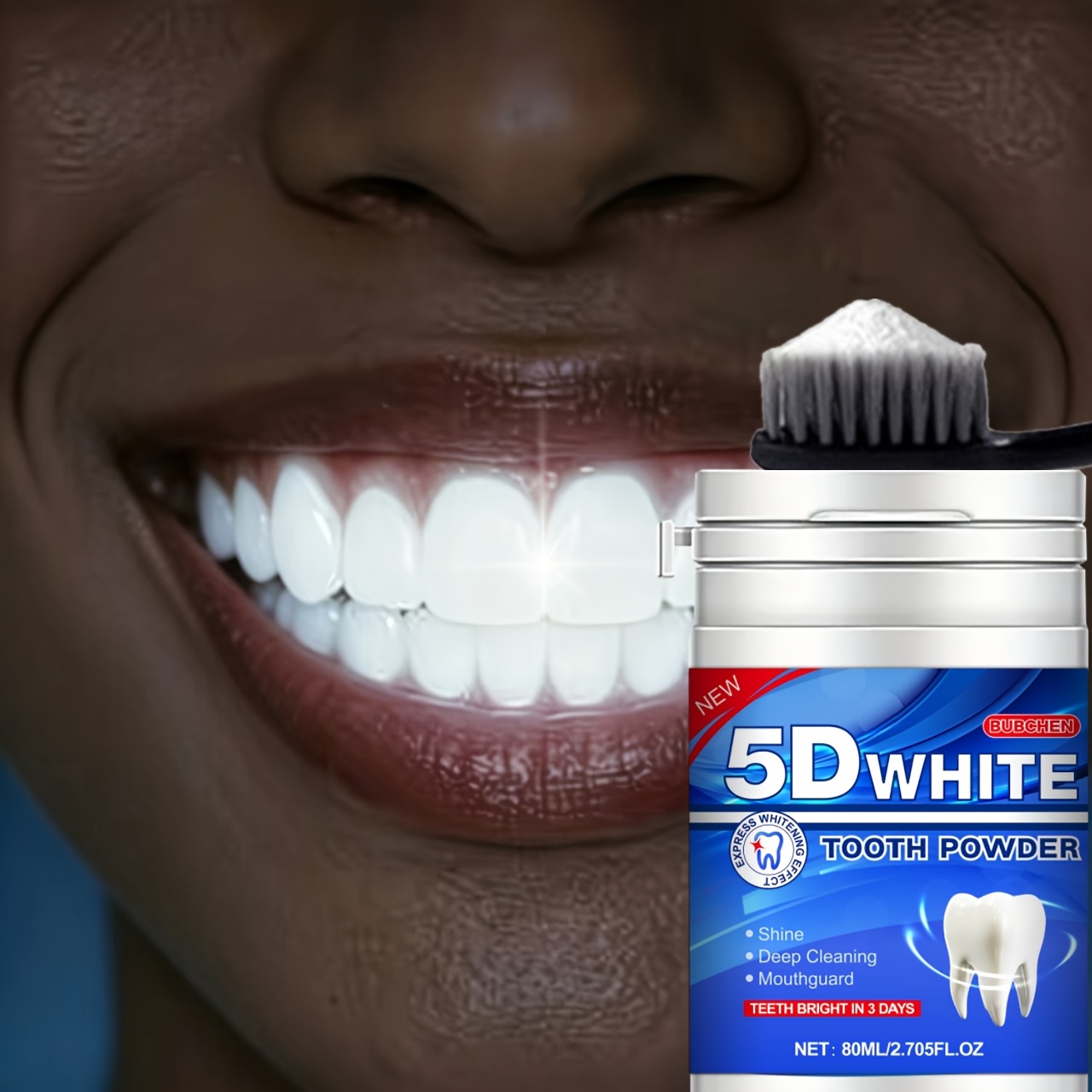 Image of 1 Bottle 80ml Toothpowder, 5d White Tooth Cleaning Powder, With , Tooth Cleaning Powder For Daily Life (mint, 6 Week Supply)