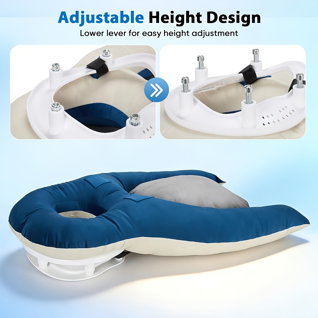 Image of Height-adjustable Prone Sleeping Pillow, Contoured Headrest With Massage Function, Designed For Relaxation And Sleep