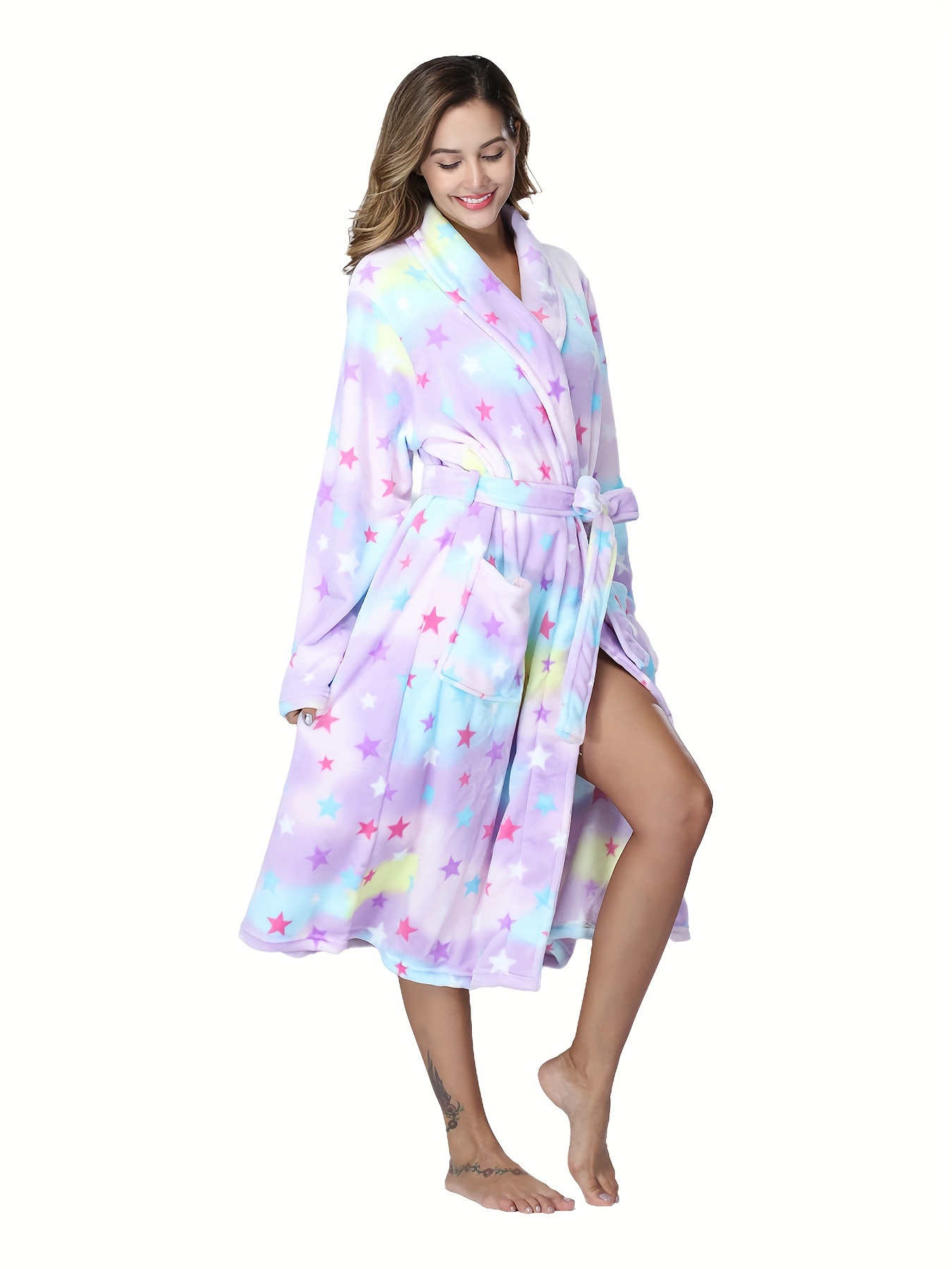 robe chambre en bleue en molleton à châle Temu