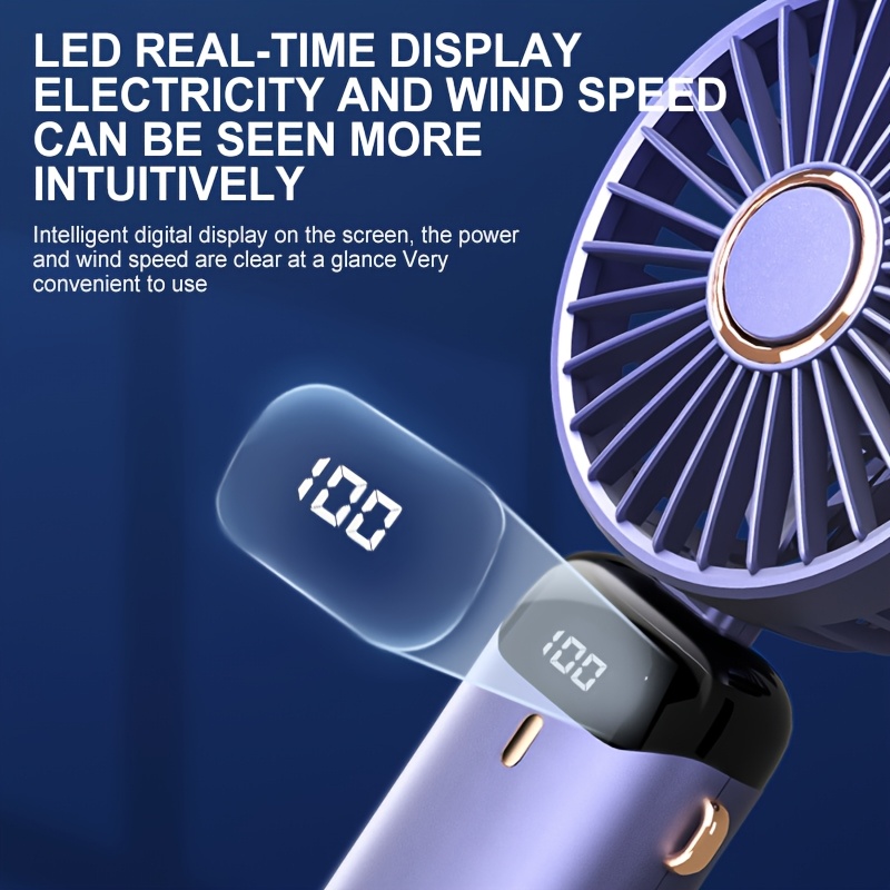 1pc usb rechargeable portable fan with led display 5 90 foldable handheld personal mini fan for desk office bedroom outdoor travel camping back to school supplies travel fan foldable fan display details 5