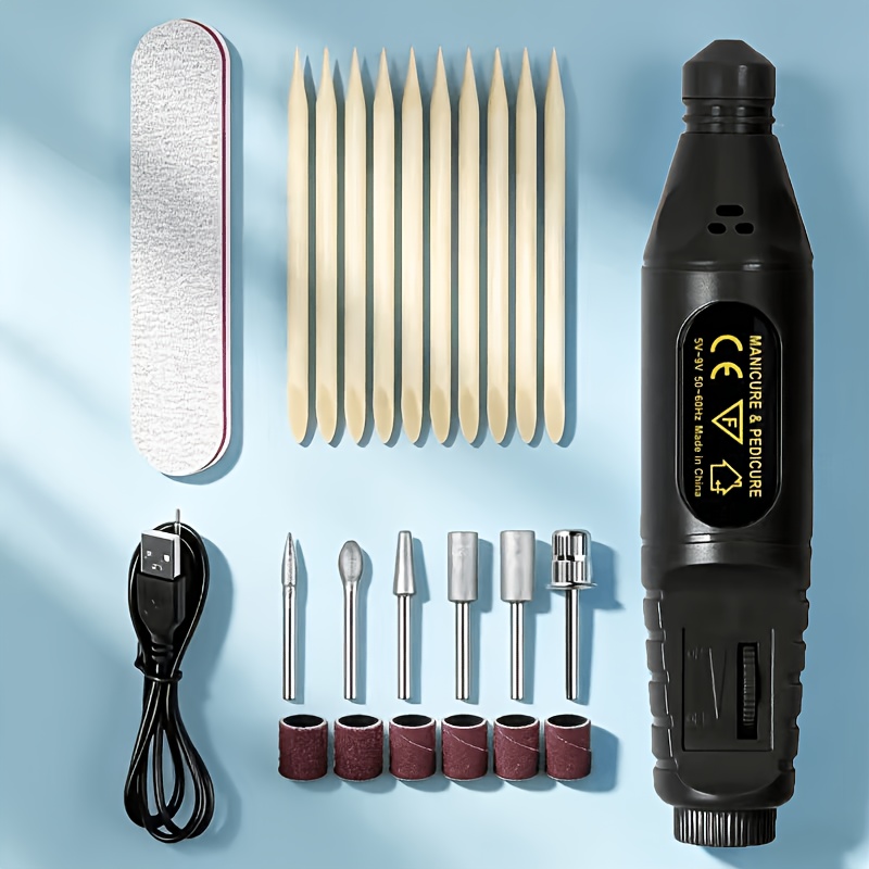 TEMU Kit Completo per e la Modellatura delle Unghie! Levigatrice Elettrica con Punte di Ricambio, Bande Abrasive e Spingi Unghie in Legno, per la