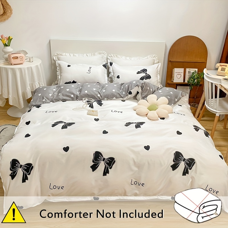 

4pcs Soft & Breathable Bedding Set With Butterfly Heart Design - Includes Duvet Cover, Flat Sheet, And 2 Pillowcases - Perfect For All Seasons