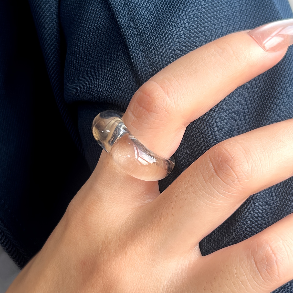 Women's Elegant Transparent Bead Ring, Minimalist Stackable
