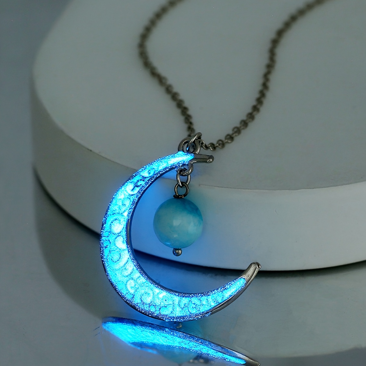 Glow-in-the-Dark Dripping Moon Pendant Necklace, Unisex
