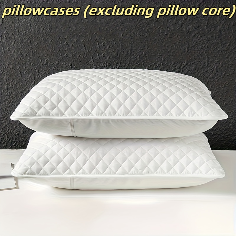 2pcs Pillowcases (No Pillow Core) Spring Summer Plaid Solid Color Quilted Three-Layer Sandwich Hotel Pillow Protective Cover Household Adult Breathable Thick Pillowcase, Double Pack Without Pillow Core