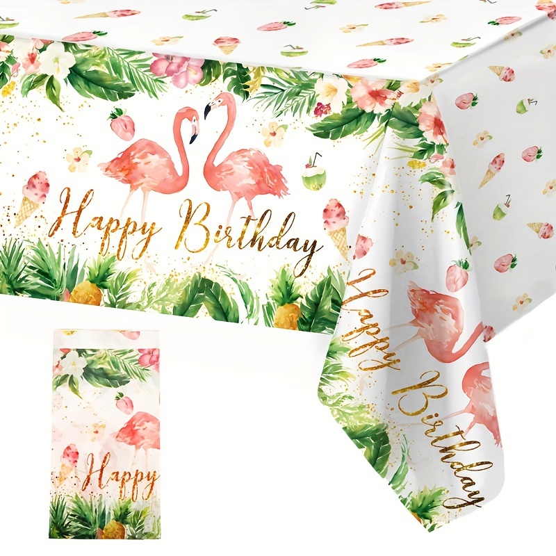 

colorful Celebration" Hawaiian Flamingo Party Tablecloth - Vibrant Summer & Birthday Decor, Durable Plastic, Machine-woven