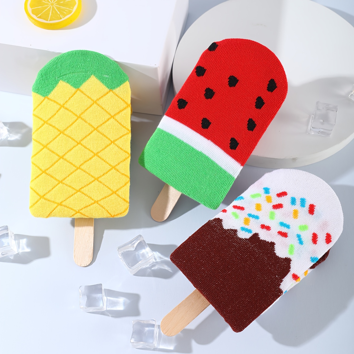 斬新で面白いアイスクリームソックス 1/2足組 気まぐれなアイス