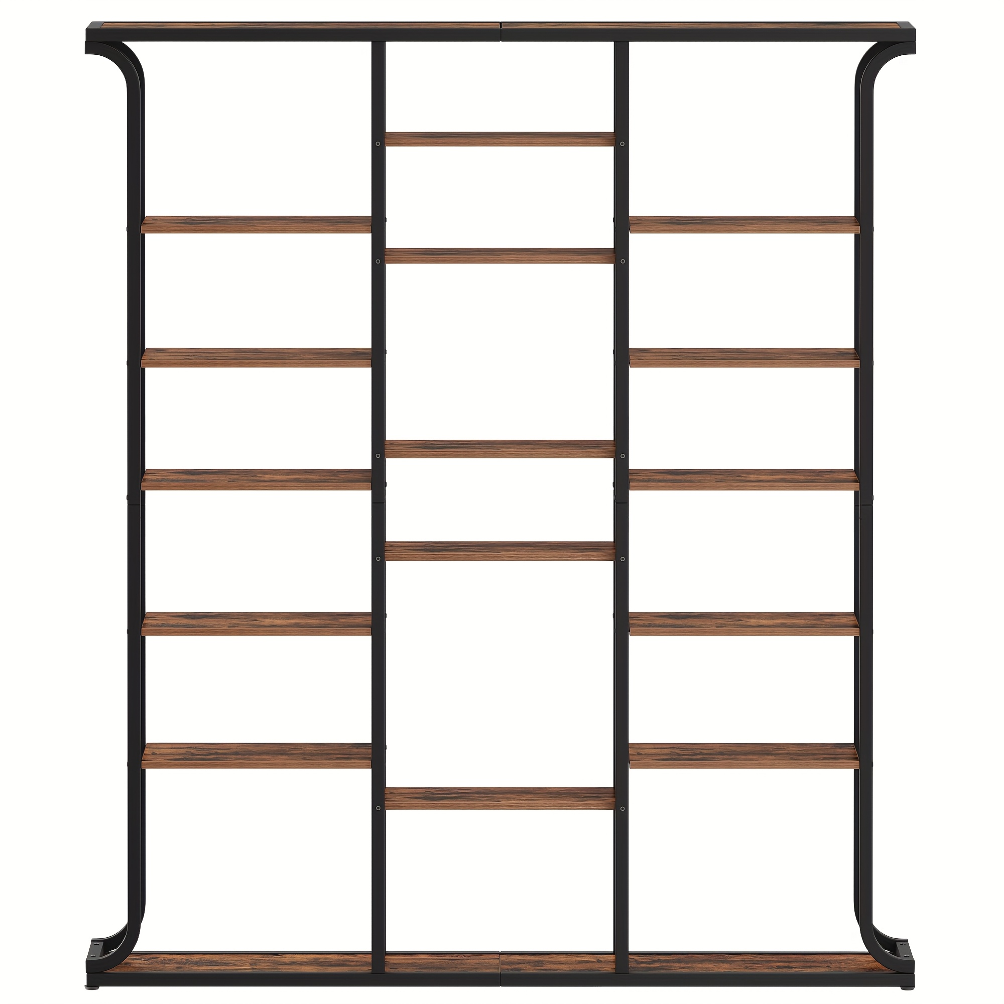 Image of Bookcase, 3 Column 6 Tier Tree Shaped Bookcase, 17 Compartments Open Independent Shelves For Home Office, Bedroom, Living Room, 24 X 156 X 180cm, Black/-black
