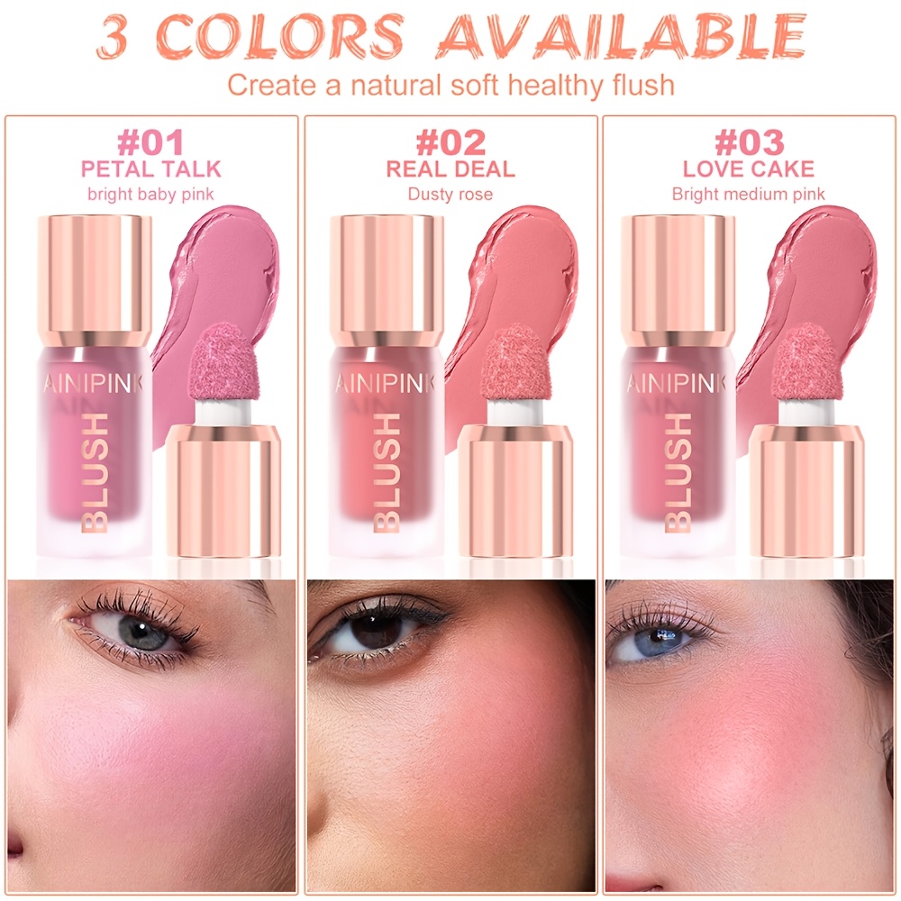 Image of 3pcs ( 01+02+03) Liquid Blush Is Moisturizing To Apply It Brightens The Is Smooth And Adheres The Skin And Is Suitable For Types, Gift For Women's Cosmetics And Festivals, Y2k Makeup