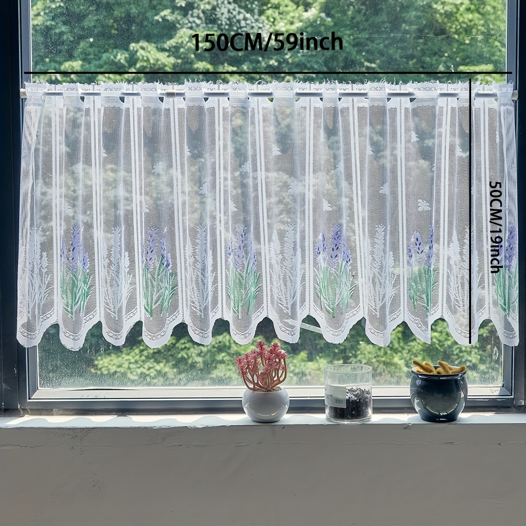 1pc Lavender-inspired Sheer Curtain Panel - Classic Design, Light-filtering Polyester With Rod Pocket, Machine Washable, Floral Pattern For Living Room & More, Kitchen Curtains