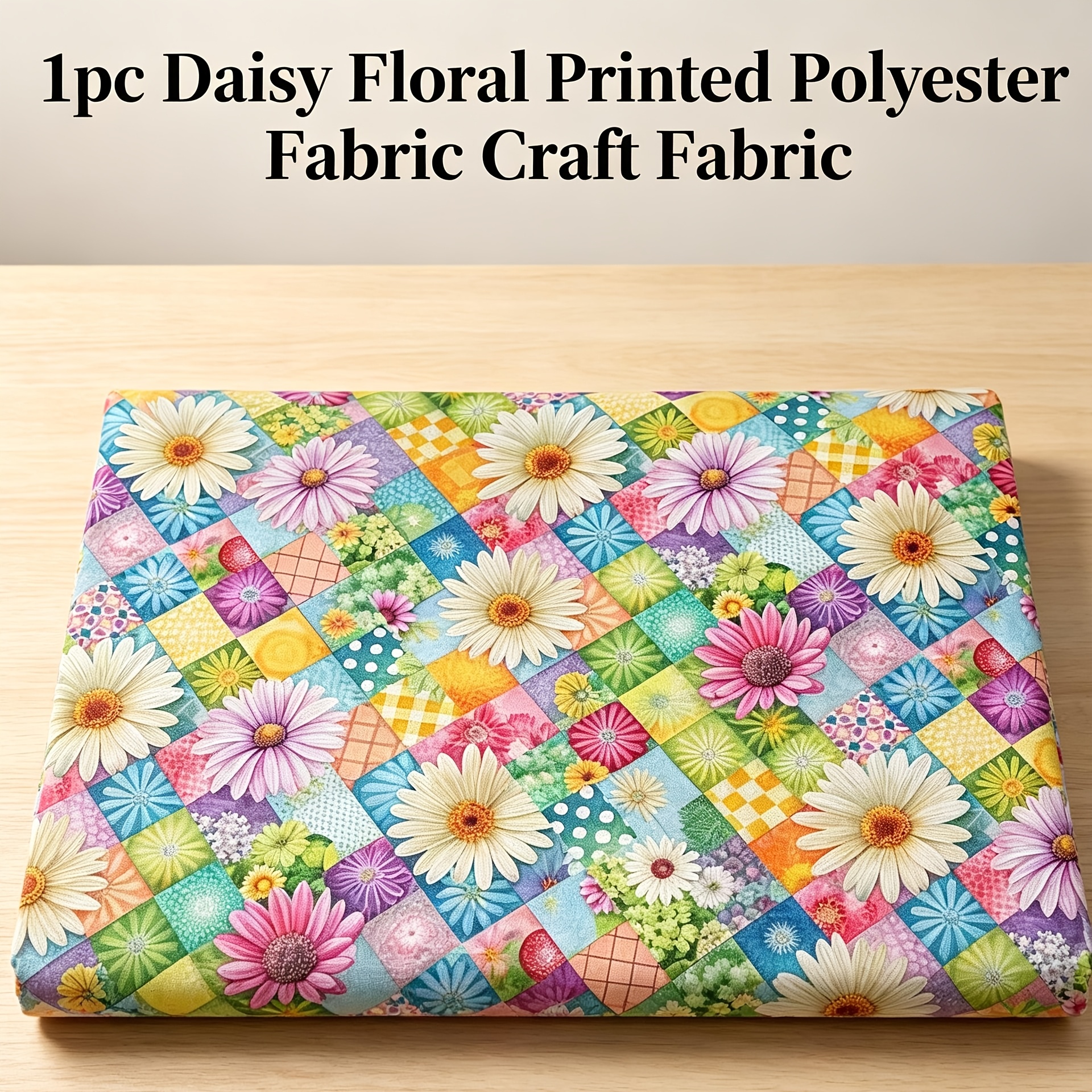 TEMU 1pc And Fade-resistant, Non-deformable New Small Daisy Floral Pattern Printed Fabric, Rectangular Shape Fabric, Suitable For Home Decoration,
