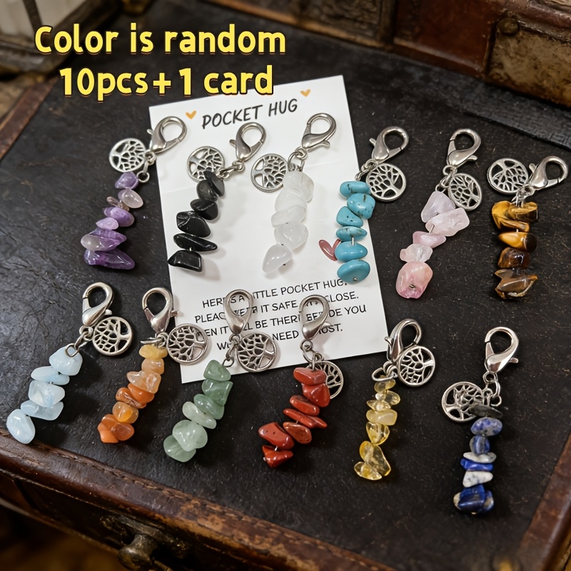 TEMU 10pcs Irregular Pebble And Tree Of Life Keychain Set, Keychain Styles And Colors , Including An Inspirational Greeting Card, Best Gift For For