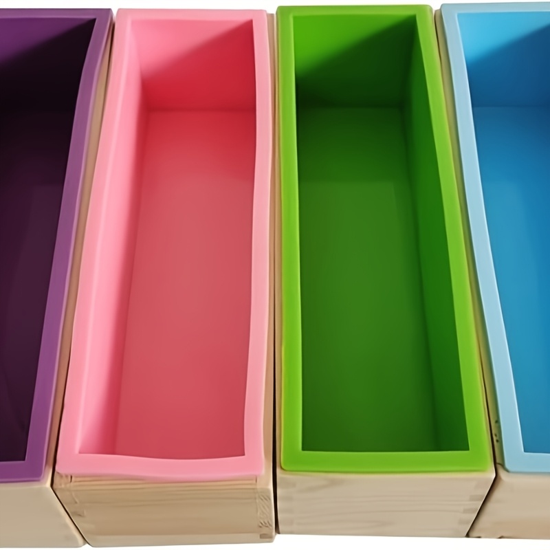 TEMU 4pcs Flexible Rectangular Soap Mold Soap Silicone Molds With Wood Box Soap Loaf Mold Soap Making Supplies Diy Tool For Making Craft Soap