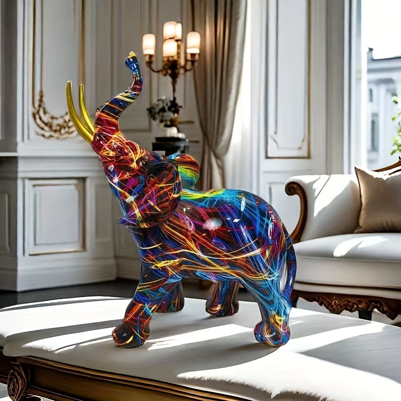 Image of Colorful Resin Elephant Statue - Versatile Decor For Living Room, Dining Area, Office & More For Christmas,halloween Decorations,fall Home Decor Collectible Figurines