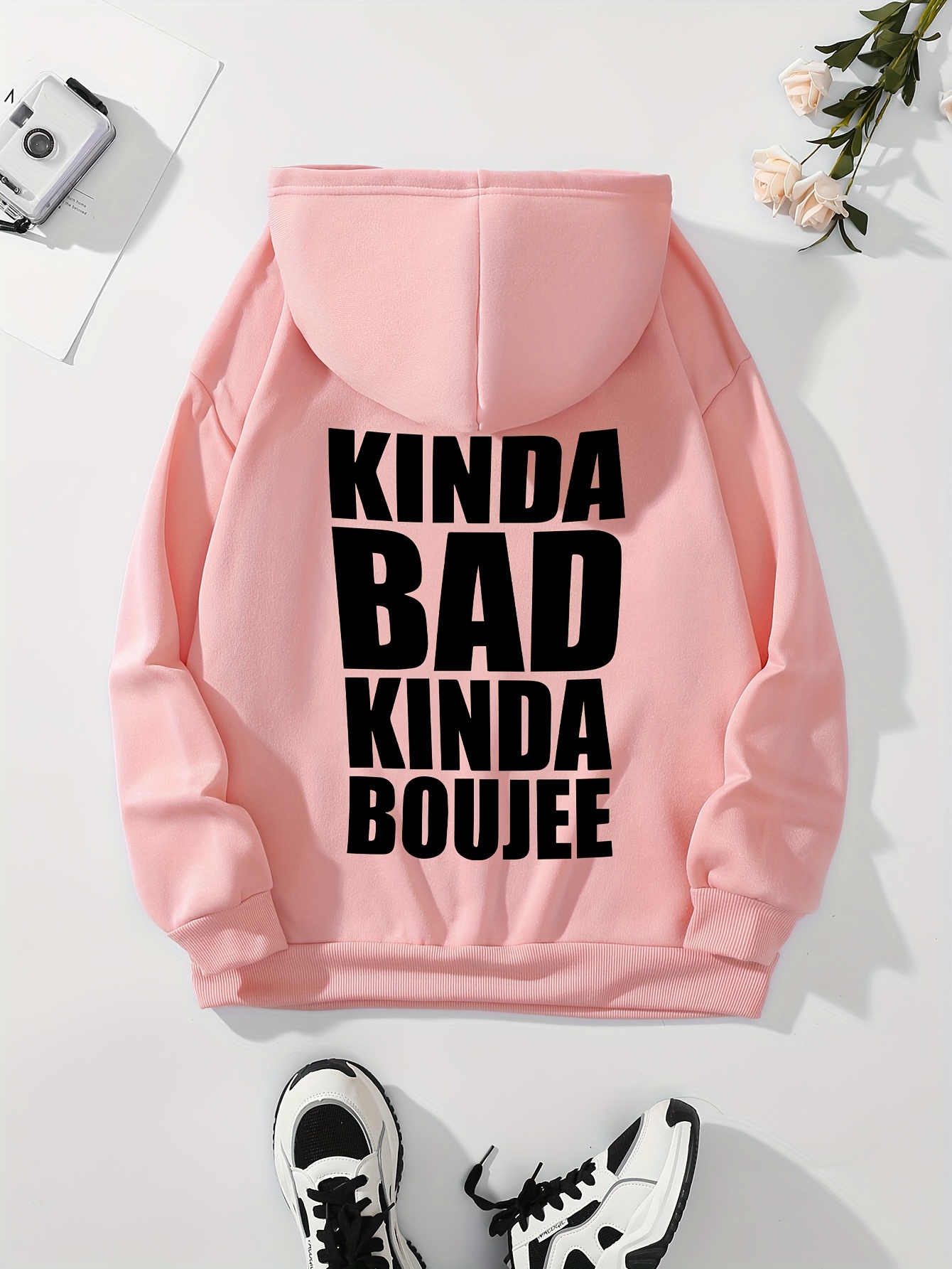 Letter Print Hoodie Drawstring Casual Hooded Sweatshirt - Temu Australia