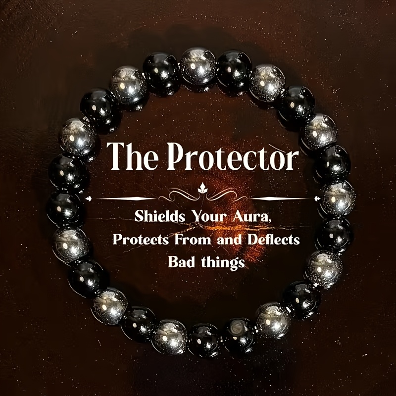 TEMU Women's Handmade Obsidian Artificial Bracelet - Elastic Relaxing Balance Communication Aid, Stone Beads For Meditation & Valentine's Gift, Retro
