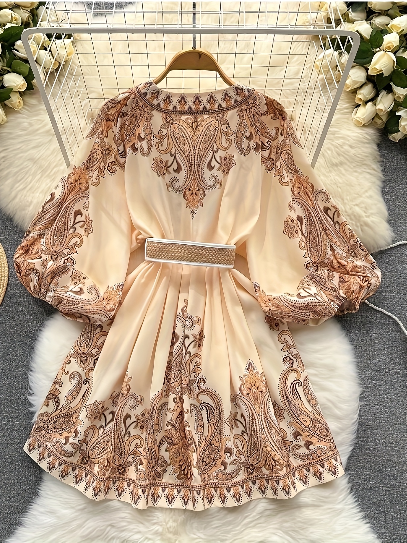 women's elegant vintage inspired paisley print midi dress Temu