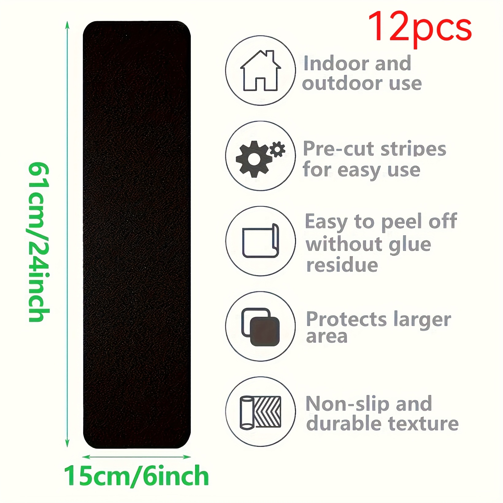 Image of 8pcs/12pcs Black Matte Anti-slip Strips, And Wear-resistant Anti-slip Tape, Suitable For Indoor And Outdoor Stair Treads Anti-slip Sandpaper Stickers, Indoor And Outdoor Stairs