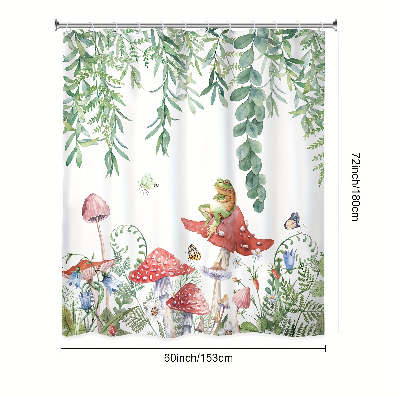 Mushroom Print Shower Curtain Frog Frog Waterproof Shower - Temu