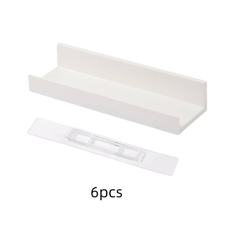 6pcs Wall-mounted Storage Shelves - Sleek, Sturdy Plastic Organizer For , No-drill Adhesive Installation, Space- Design With Secure Front Panel To Prevent Items From Falling