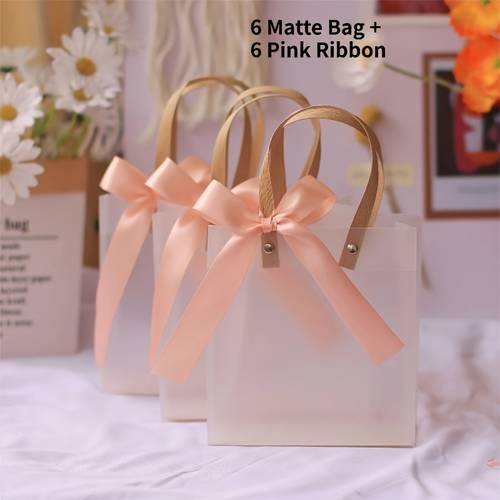12pcs transparent tote bags 3 colors with ribbons festival gift tote bags birthday bridesmaids candies plastic gift bags shopping bags jewelry rings necklaces earrings boxes bridesmaids wedding candy packaging