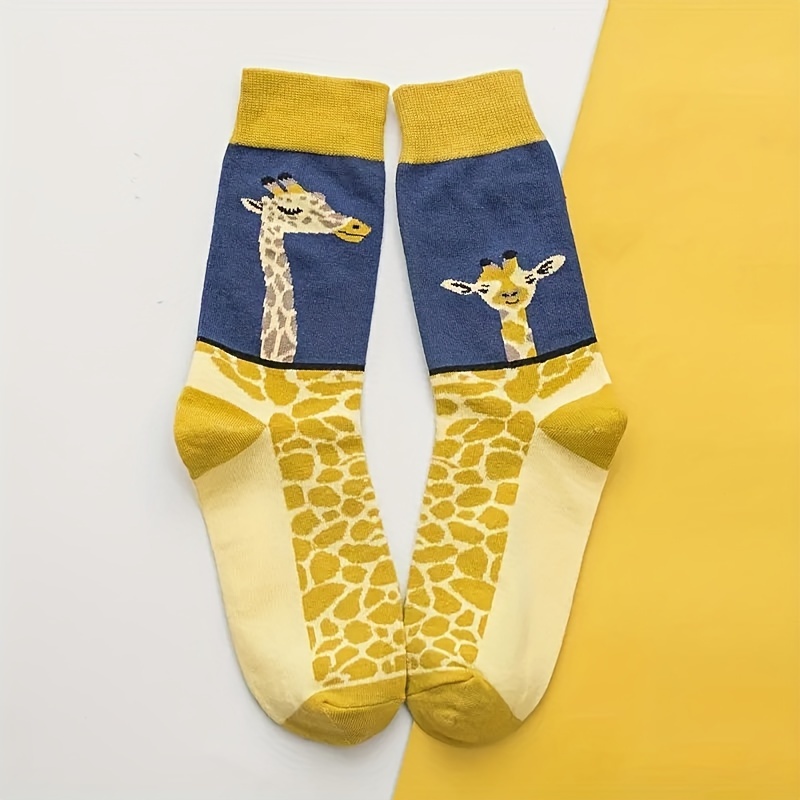 

1 Pair Giraffe Pattern Mid Tube Socks, Cute Comfy & Breathable Socks, Women's Stockings & Hosiery