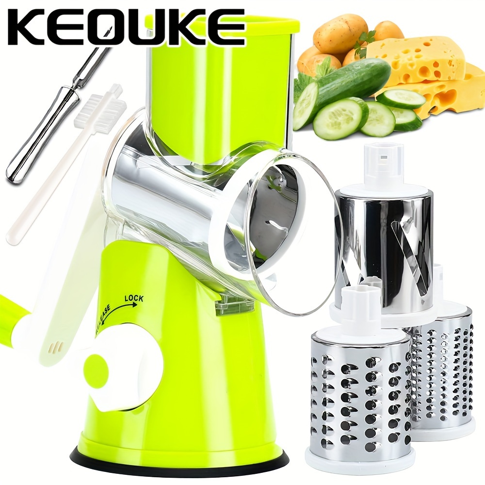 

Rotary Cheese Grater With Handle Vegetable Cheese Slicer Grater For Kitchen 3 Changeable Blades For Cheese Potato Zucchini Nuts Chocolate-green