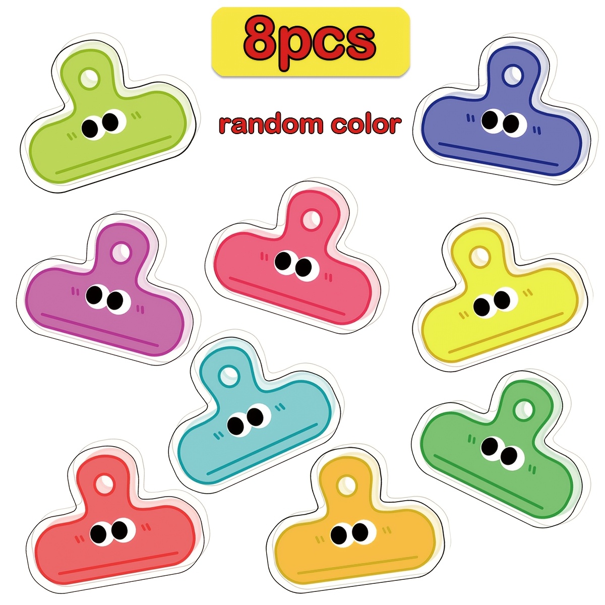 Random 8pcs Colors, Cute Cartoon Big- Clips - Multicolor Snack Bag Sealing Clips, Chip Folder Office Desktop Additions, Suitable For Decoration