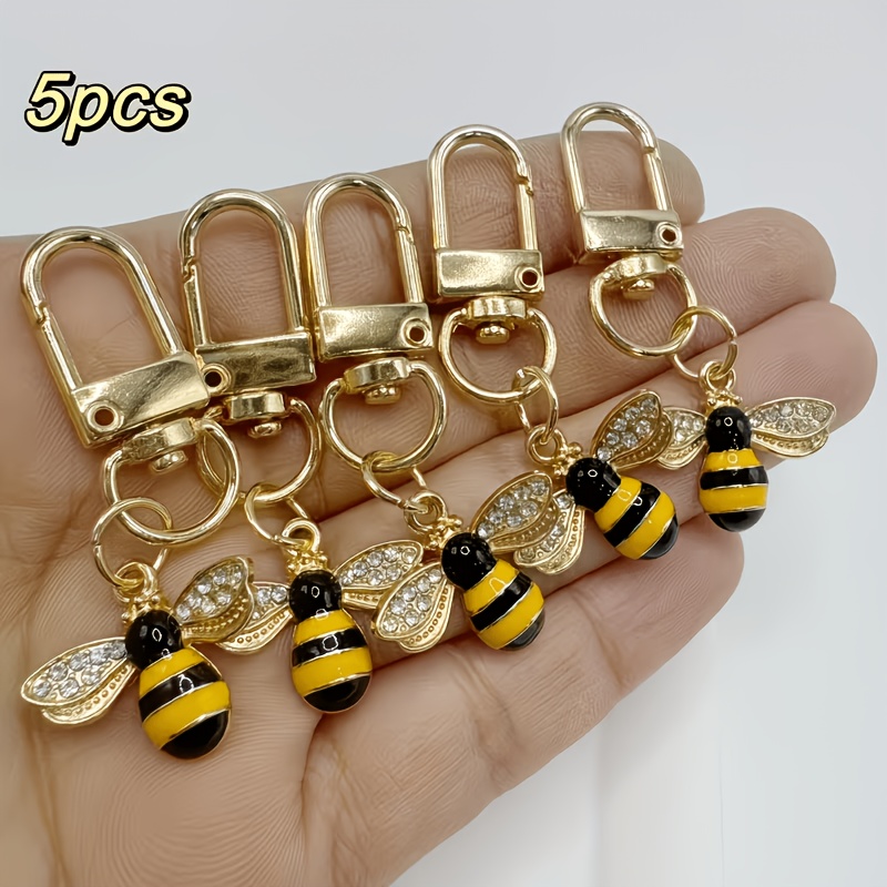 TEMU 5pcs Rhinestone Bee Keychain Set, Y2k Cute Ladies Bag Pendant, Fashion Additions, Elegant Charm Keychain, High-quality Decorative Keychain,