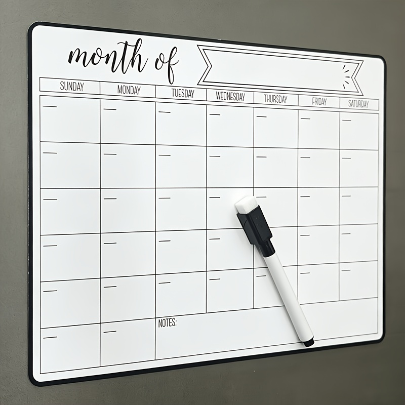 TEMU 1 Set Fridge Magnet Memo Board With 1pc Magnetic Calendar And 1pc Chalk Pen, Kitchen Fridge Magnet, Erasable Calendar Supporting Weekly And