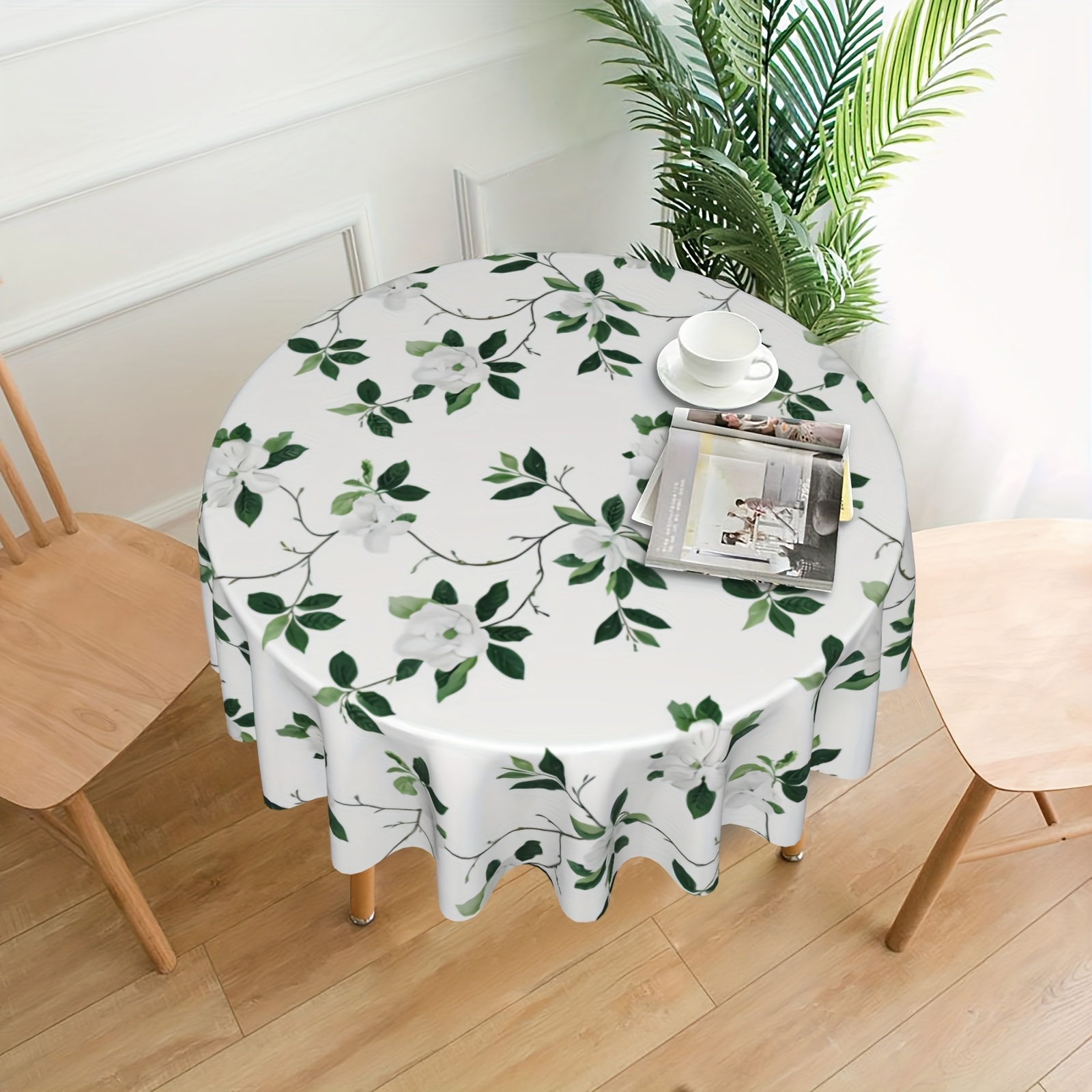 Image of 1pc, Spring Tablecloth, Round Green Watercolor Polyester Table Cloth With , Washable & Reusable For Indoor Dinner, Outdoor Picnic, Home Parties, Kitchen & Dining Decor, Outdoor Table Cloth