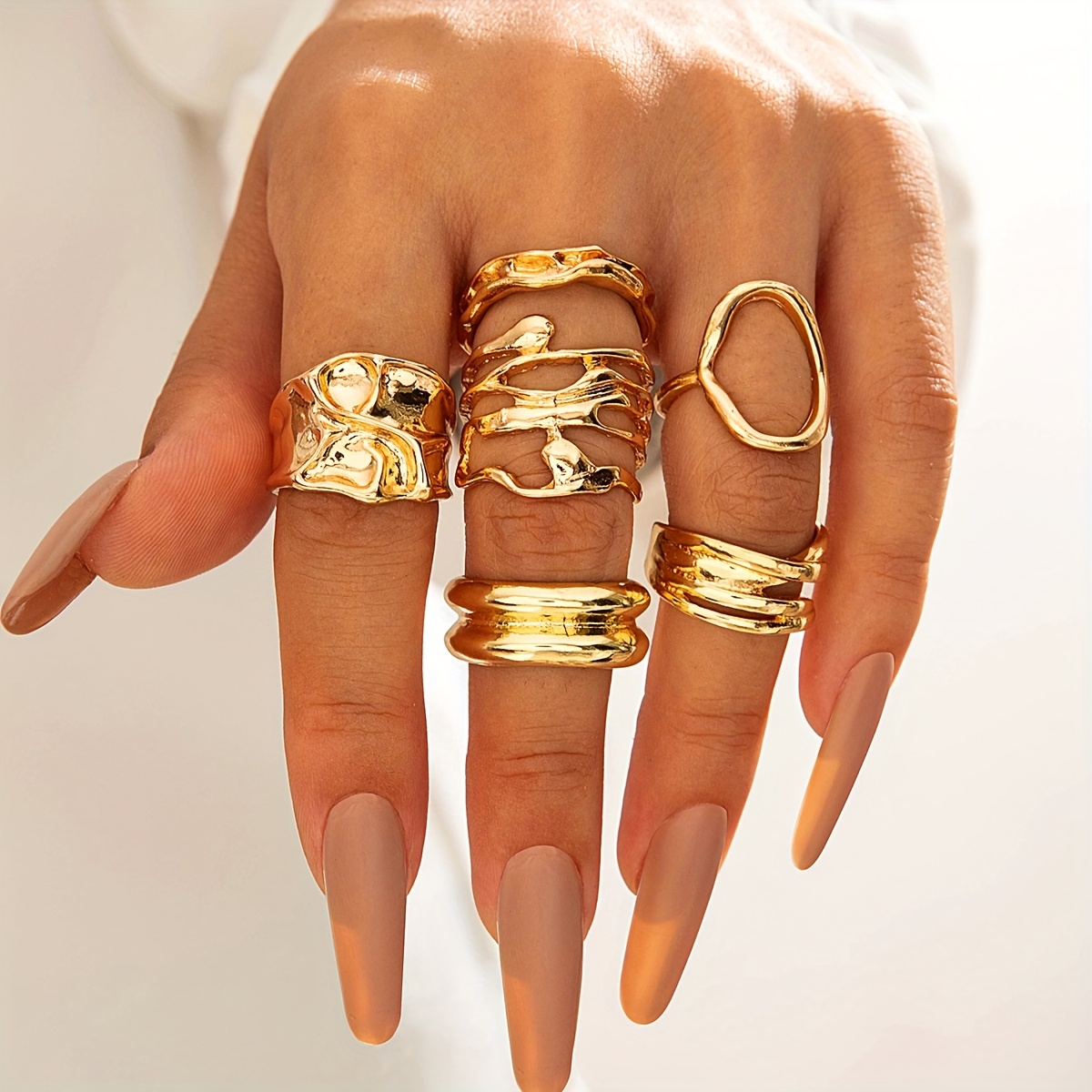 6pcs Retro Metal Geometric Hollow Ring Set for Women
