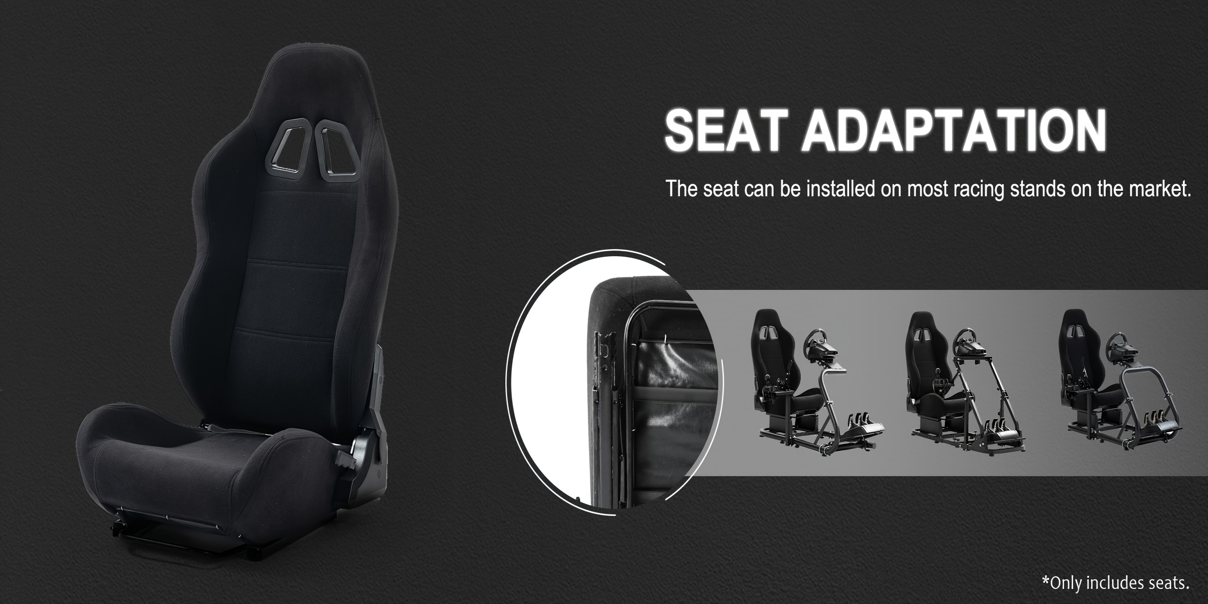 Minneer Adjustable Racing Simulator Cockpit Black Seat Dual Lock Dual Lane Adjustable PVC