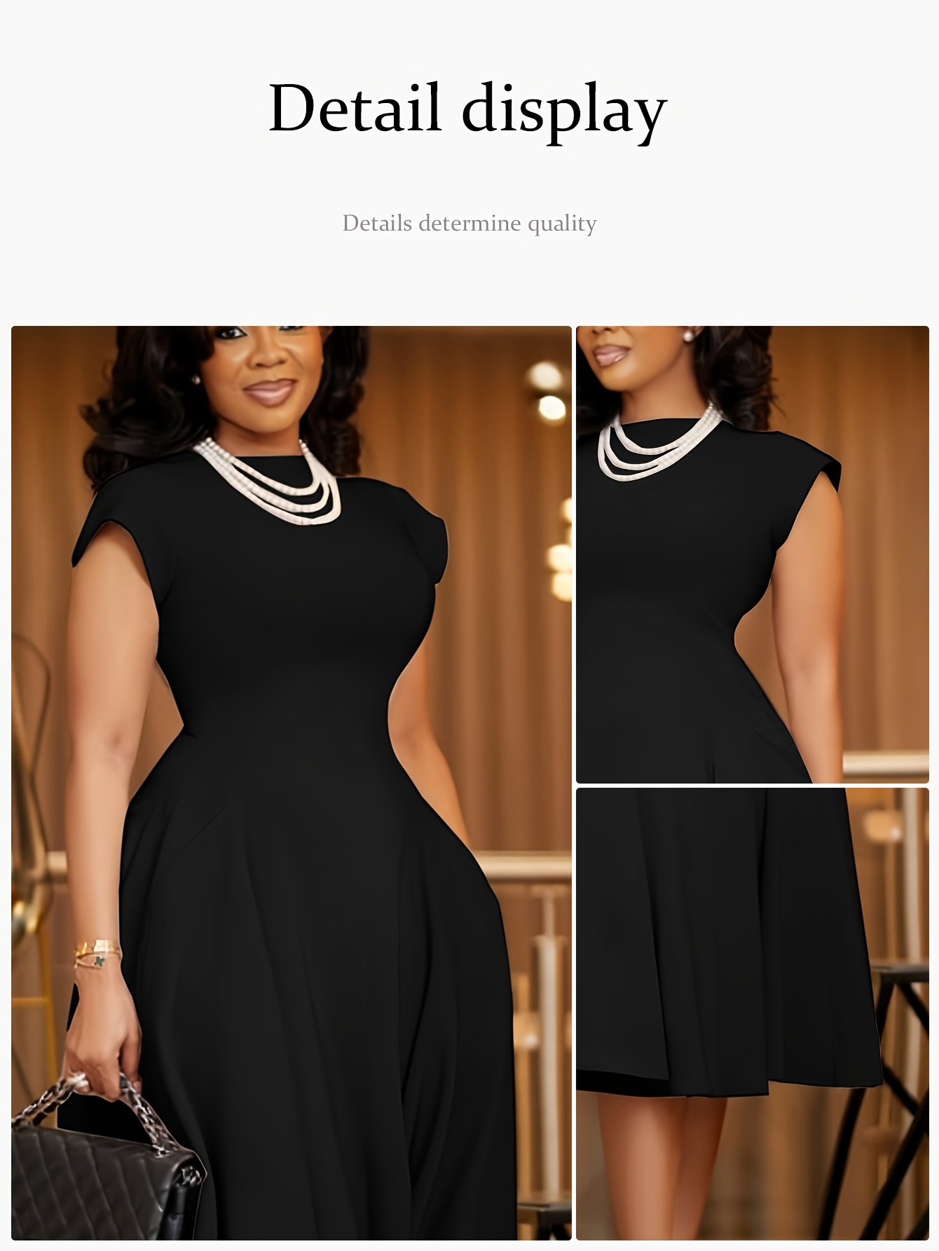 Women's Elegant Short-Sleeve A-Line Dress with Short Sleeves & Small Round Neck - Solid Color Short Dress Suitable for Spring/Summer, Commute, Office & Semi-Formal Wear - Machine Washable Slim Fit Dress
