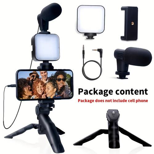 multi functional smartphone vlogging kit compatible with iphone and 10 inch tripod led fill light and mini microphone portable design for live streaming vlogging video calls youtube instagram and tiktok