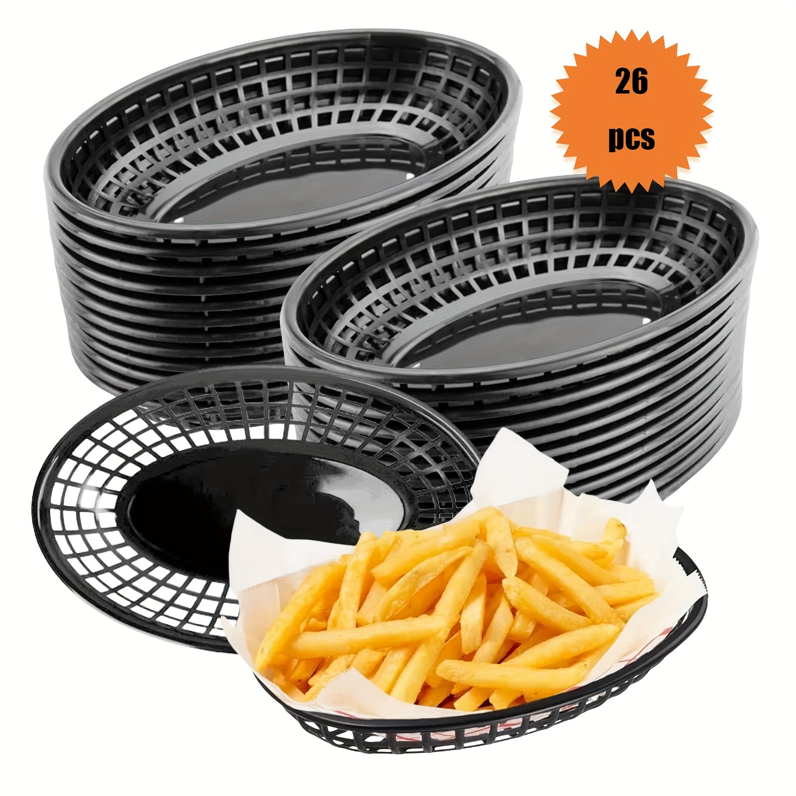 26pcs Basket Black, Modern Kitchen Storage Basket, Picnic Basket, Burger Basket, Sandwich Basket And Basket