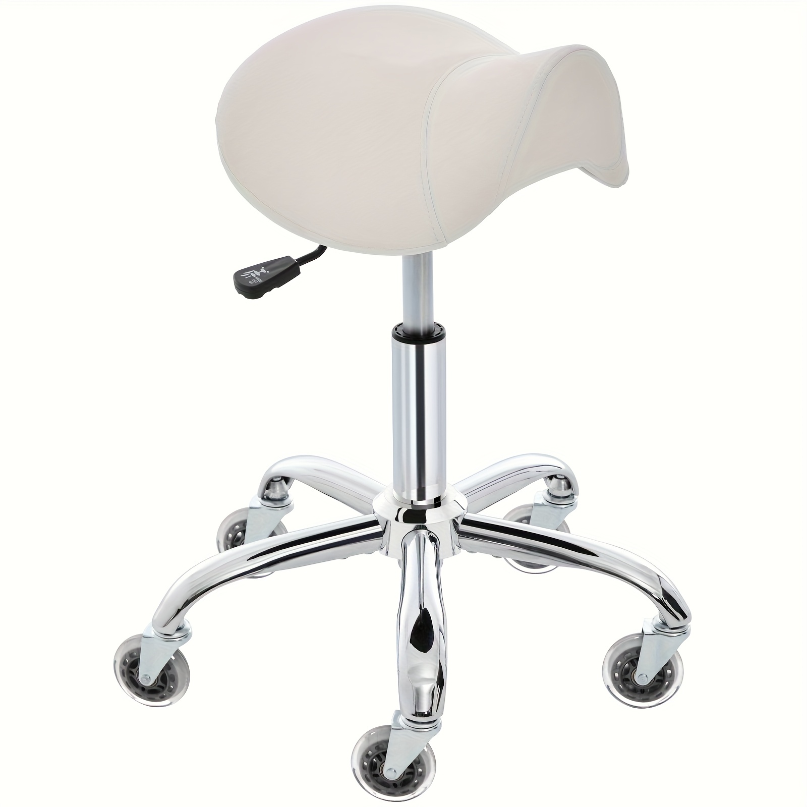Swivel Adjustable PU Leather Chair - Ergonomic Saddle Stool with Wheels | for Drafting, Office, Clinic, Beauty & Tattoo - Metal Frame, Polished Finish, Memory Foam