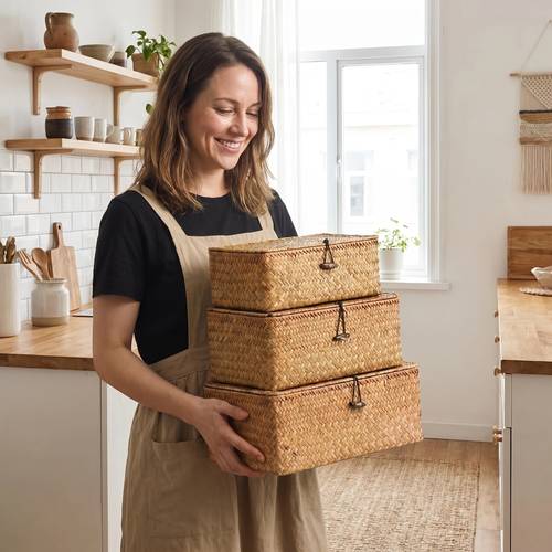 Artikelbild 3-teiliges set handgewebte aufbewahrungsboxen mit deckel, kosmetik-aufbewahrungsboxen für das badezimmer, geschenkboxen für paare, aufbewahrung für dessous und spielzeug, küche badezimmer schlafzimmer büro zubehör weihnachts- und neujahrsgeschenkkorb