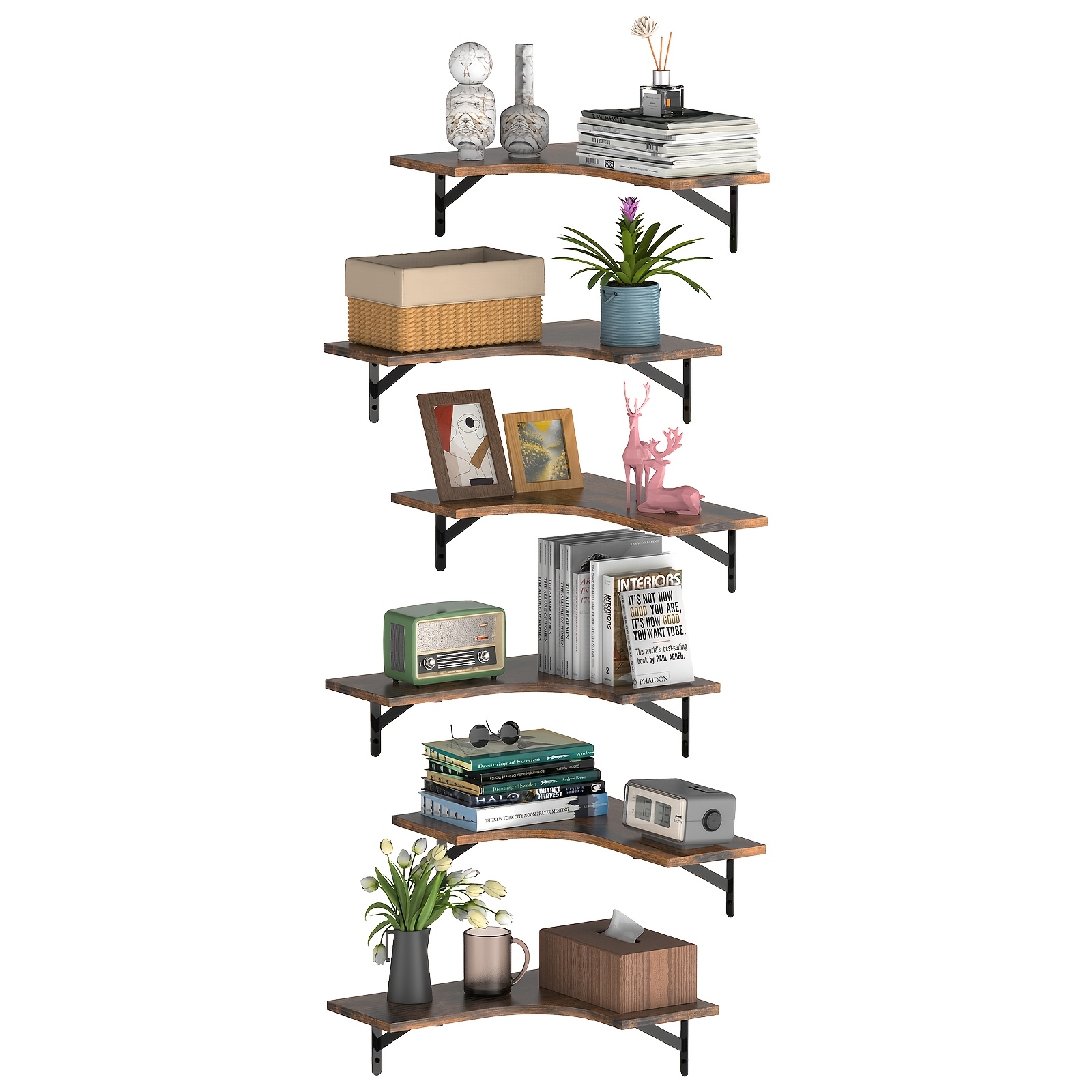 TEMU Set Of 4 Corner Floating Shelves Wall Mounted, Rustic Wood Wall Mounted Corner Shelf For Bathroom, Kitchen, Bedroom, Home Decor, Laundry Room,