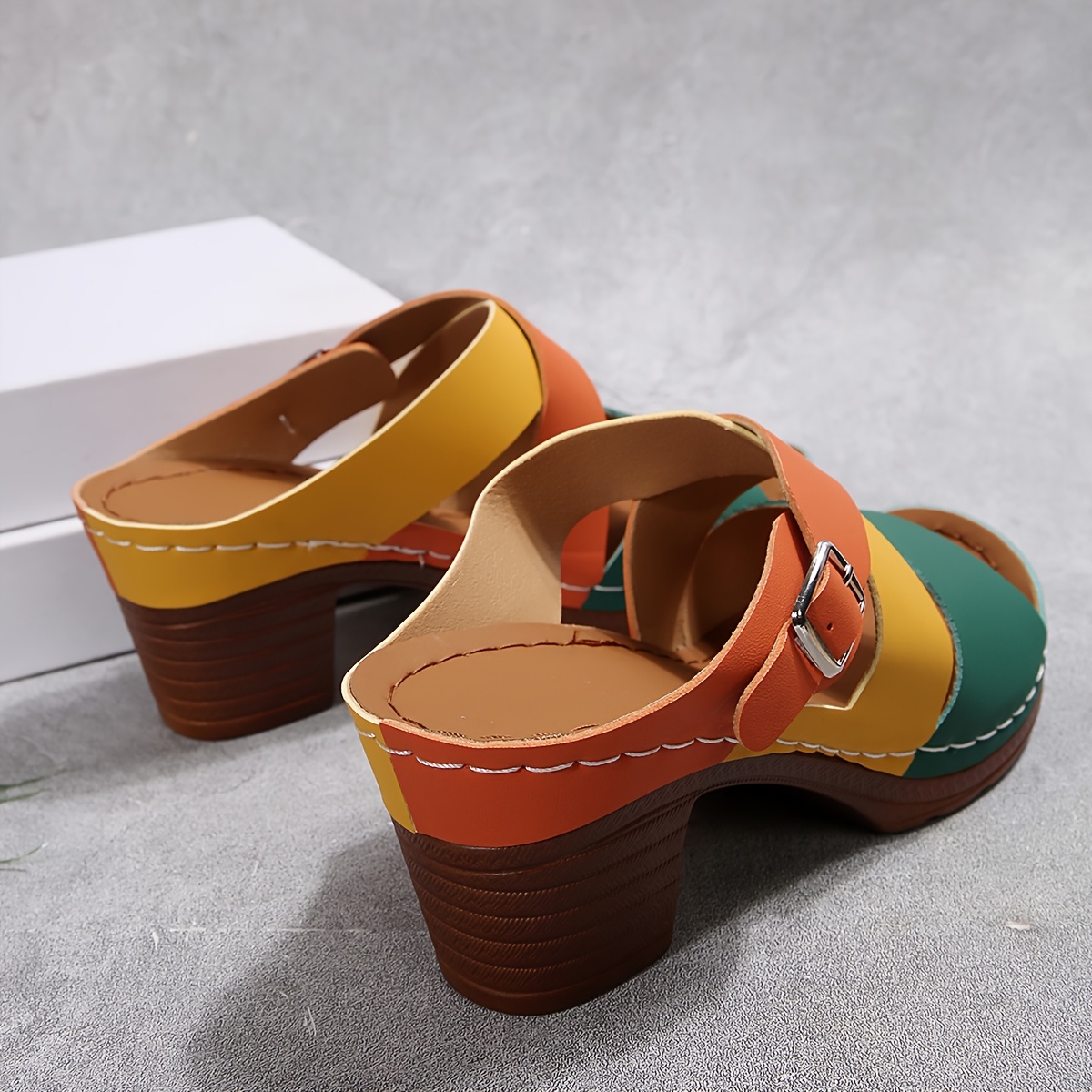 Women'S 2025 Summer Fashionable Wedge Sandals - Comfortable, Slip-On Platform Shoes with Colorful Straps, Synthetic Upper, TPR Sole, Low Heel, Casual Footwear|Colorful Strap Sandals|Synthetic Shoes