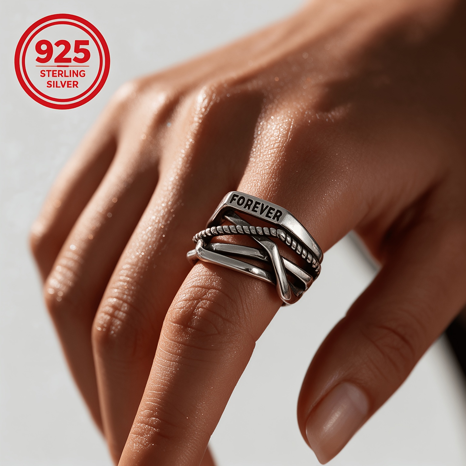 Women's 925 Silver Irregular Letter Vintage Ring