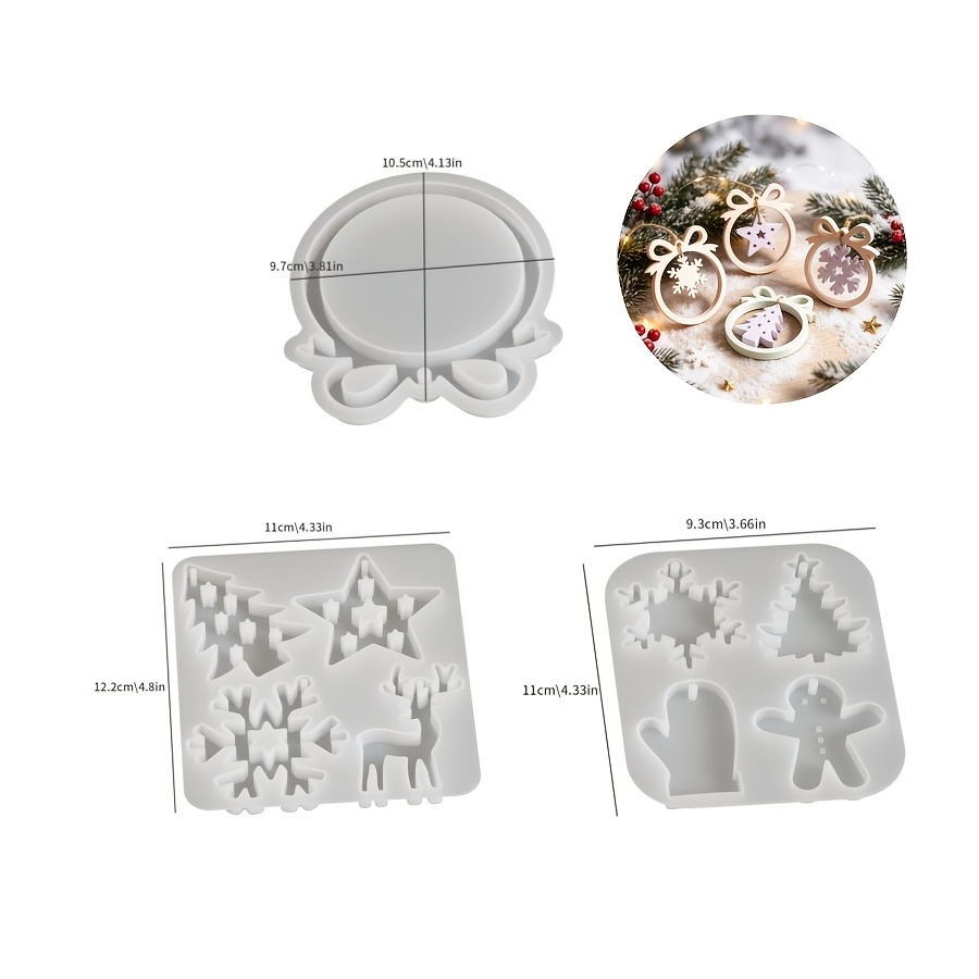 TEMU 3pcs Silike Lufei Resin Silicone Mold Suitable For Making Christmas Bow Hanging Ornaments, Bow-shaped Table Decor & Molds With Hanging Rings,